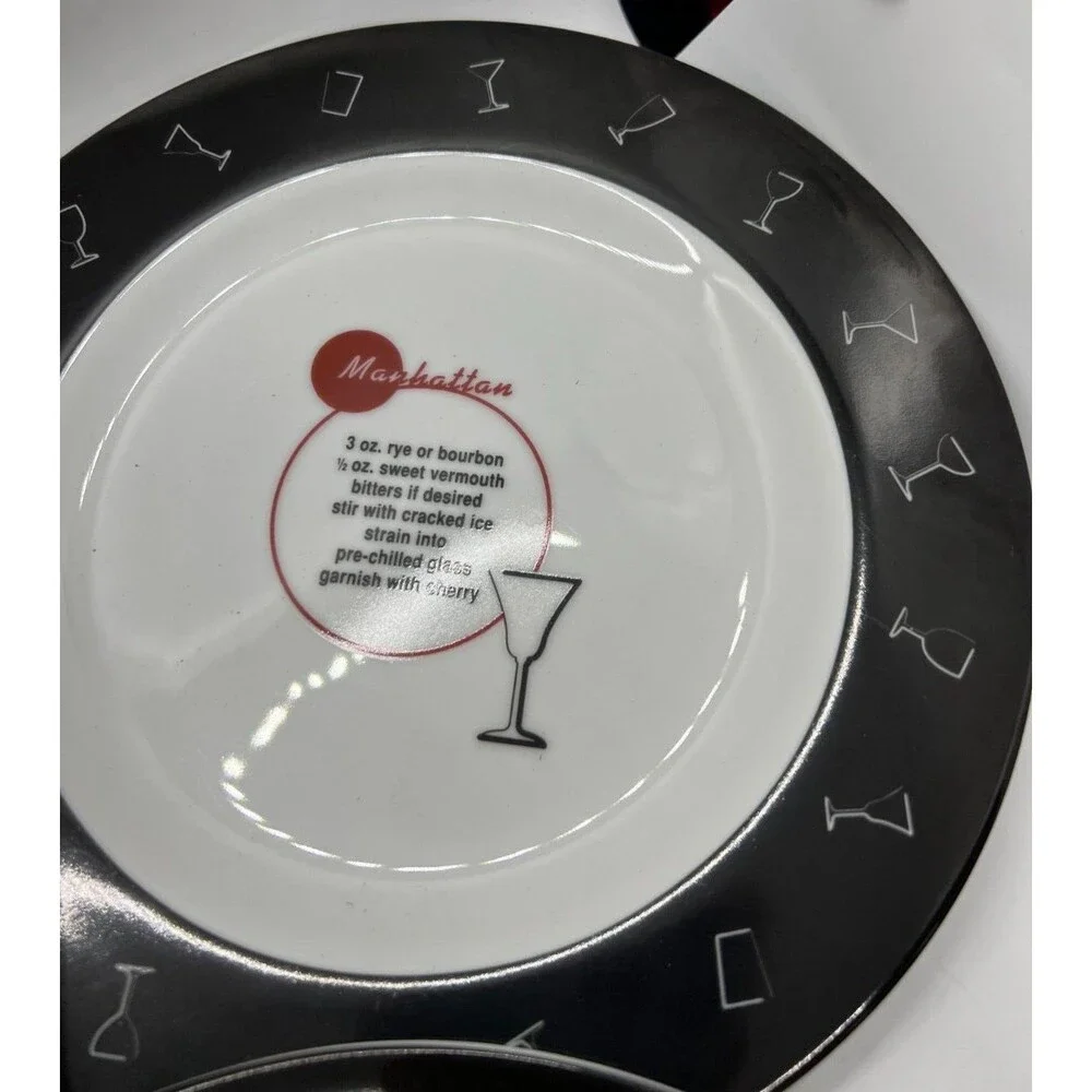 7 Pottery Barn Retro Bar Salad Bread Side Plates Drink Recipes black white 8.5